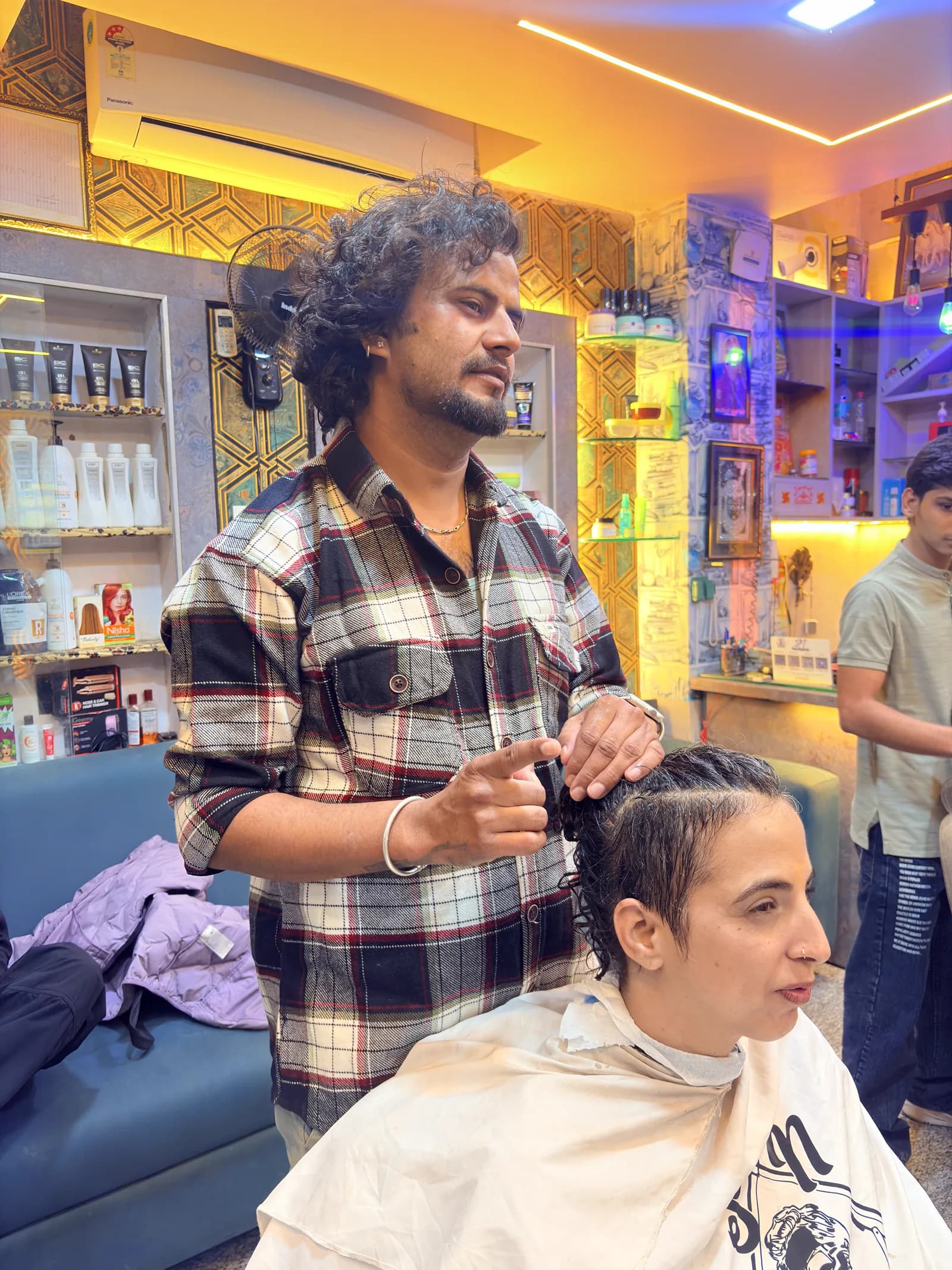 Master stylist at work in studio